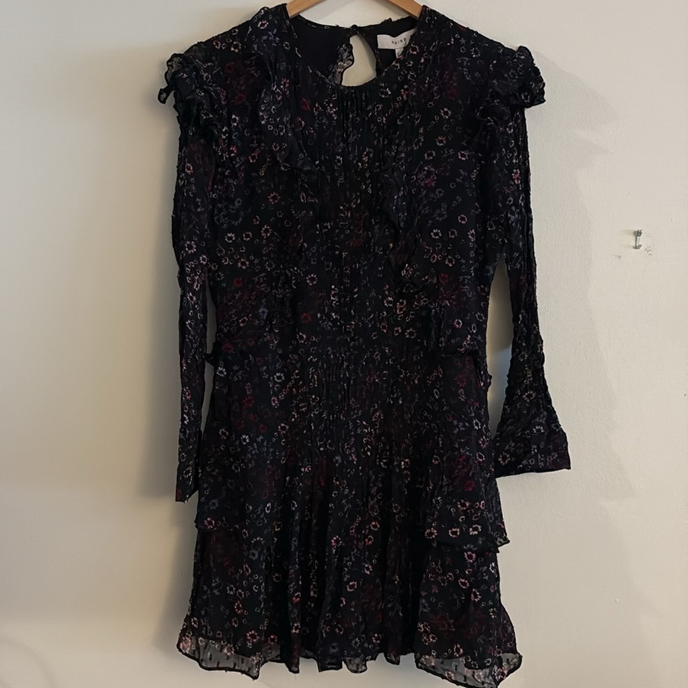 Flaw - New Reiss Long Sleeve Pintuck Floral Ruffle Mini Dress Size 12 NWT - Picture 3 of 13
